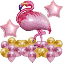 Balão Metalizado Flamingo Kit 23 Peças Balão Flamingo Rosa Festa Tropical Gigante 105Cm Balão De Festa Metalizados