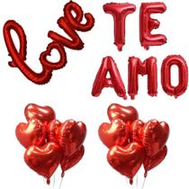 Balão Metalizado Frase Te Amo, 10 Balões Metalizados Coração, Balão Metalizado Love, Decoração Romântica, Dia Namorados