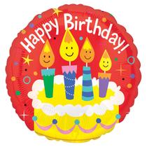 Balão Metalizado Happy Birthday Bolo Vermelho - 18 Polegadas