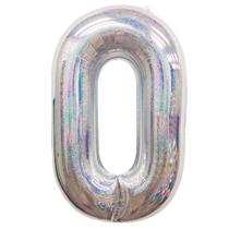Balão Metalizado Holográfico número 0 Prata glitter Holográfico para aniversários e festas 101 cm Un