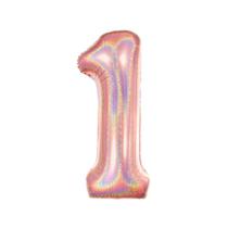 Balão Metalizado Holográfico número 1 Rosé Gold Holográfico para aniversários e festas 101 cm Un