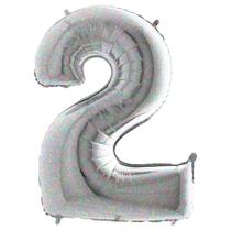 Balão Metalizado Holográfico Número 2 Prata - 40 (102 cm) Balão Metalizado Holográfico Número 2 Prata - 40 (102 cm)