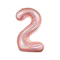 Balão Metalizado Holográfico número 2 Rosé Gold Holográfico para aniversários e festas 101 cm Un