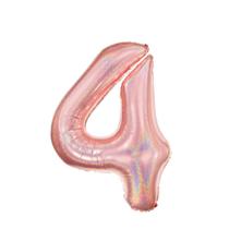 Balão Metalizado Holográfico número 4 Rosé Gold Holográfico para aniversários e festas 101 cm Un
