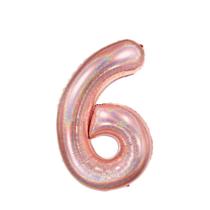 Balão Metalizado Holográfico número 6 Rosé Gold Holográfico para aniversários e festas 101 cm Un Balão Metalizado Holográfico número 6 Rosé Gold Holográfico para aniversários e festas 101 cm Un