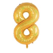 Balão Metalizado Holográfico número 8 Dourado Holográfico para aniversários e festas 101 cm Un