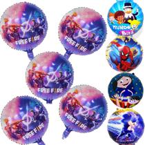 Balão Metalizado Homem Aranha, Sonic, Mundo Bita, Show Da Luna, Free Fire Redondo De 45cm, Balão Temático Metalizado