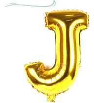 Balão Metalizado Letra J 40cm Com Palito Dourado - WCAN