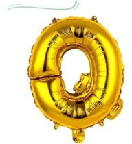 Balão Metalizado Letra Q 40cm Com Palito Dourado
