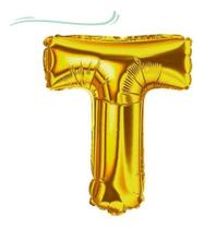 Balão Metalizado Letra T 40cm Com Palito Dourado