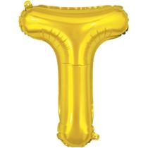 Balão Metalizado Letra T Dourado 40Cm - GNA
