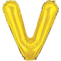 Balão Metalizado Letra V Dourado 40CM