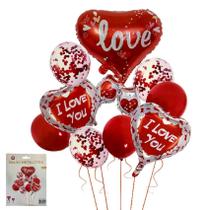 Balão Metalizado Love Amor Coração Kit 9 Bexigas