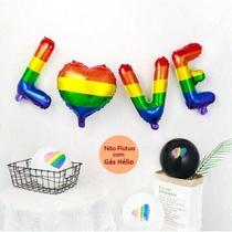 Balão Metalizado LOVE Colorido - Animare - kit com 3 letras e 1 coração