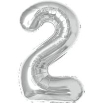 Balao Metalizado Numero 2 Prata 40CM Balao Metalizado Numero 2 Prata 40CM