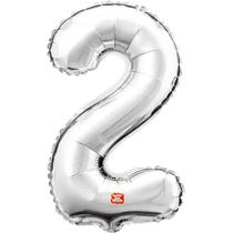 Balão Metalizado Número 2 Prata 40CM.