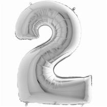 Balão Metalizado número 2 Prata para festas e eventos 101 cm unidade Balão Metalizado número 2 Prata para festas e eventos 101 cm unidade