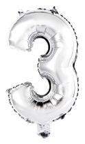 Balão Metalizado Número 3 Prata 16" (40cm) - Mundo Bizarro