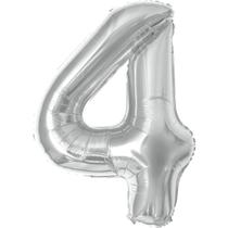 Balão Metalizado Número 4 Prata 40CM para Decoração de Festas