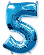 Balão Metalizado Número 5 Azul 16" (40cm) - Make+