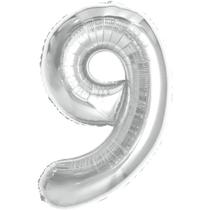 Balão Metalizado Numero 9 Prata 40CM