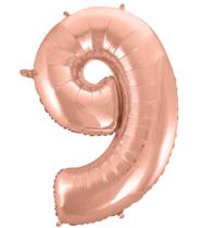 Balão Metalizado Número 9 Rose 16" (40cm) - Mundo Bizarro