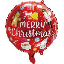 Balão Metalizado Redondo 18" Natal Merry Christmas Vermelho - 1 Un