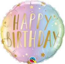 Balão metalizado redondo aniversário nacarado pastel e estrelas 18 polegadas qualatex 88052