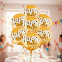 Balão Metalizado Redondo Decoração Happy Birthday Dourado Balão Metalizado Redondo Decoração Happy Birthday Dourado