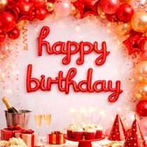 Balão Metalizado Redondo Decoração Happy Birthday Vermelho Balão Metalizado Redondo Decoração Happy Birthday Vermelho