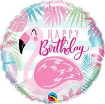Balão metalizado redondo flamingo rosa de aniversário - 18 polegadas - qualatex 57274