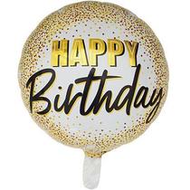 Balão Metalizado Redondo Happy Birthday 18" Dourado - 1 Un