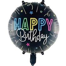 Balão Metalizado Redondo Happy Birthday 18" Preto - 1 Un