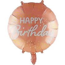 Balão Metalizado Redondo Happy Birthday 18" Rose Gold - 1 Un