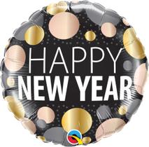 Balão metalizado redondo happy new year ano novo metallic dots 18 polegadas qualatex 58163