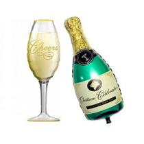Balão Metalizado Taça De Champagne + Garrafa De Champanhe
