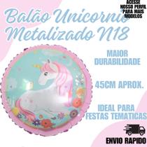 Balão Metalizado Unicornio Redondo 45cm Festa Decoraçao Aniversario
