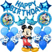 Balão Mickey Mouse Kit Festa Aniversário Bexigas Azul 32pçs