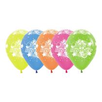 Balão Neon R12 Feliz Aniversário Impr 360º 12 Unid Balloons