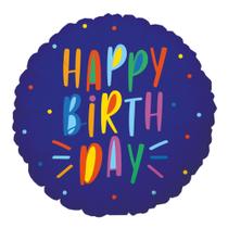 Balão para festa tema Happy Birthday Azul Confetes Feliz Aniversário metalizado 45 cm unidade Balão para festa tema Happy Birthday Azul Confetes Feliz Aniversário metalizado 45 cm unidade