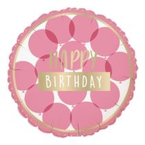 Balão para festa tema Happy Birthday rosa e dourado Feliz Aniversário metalizado 45 cm unidade - Cromus