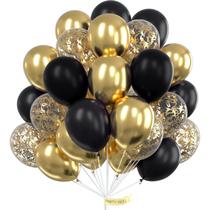 Balão PartyWoo preto e dourado 100 látex de 30 cm para decoração