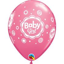 Balão Qualatex 11" - Qx Party Balloon Estampado - Baby Girl-Bolinhas - 6 Un