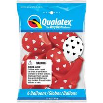 Balão Qualatex 11" - Qx Party Balloon Estampado - Corações Grandes - 6 Un