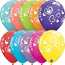 Balão Qualatex 11" - Qx Party Balloon Estampado - Mix De Corações - 6 Un
