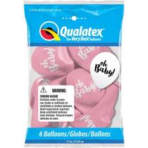 Balão Qualatex 11" - Qx Party Balloon Estampado - Oh Baby! Rosa - 6 Un