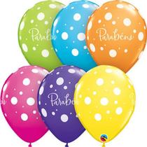 Balão Qualatex 11" - Qx Party Balloon Estampado - Parabens-Pontos - 6 Un