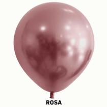BALÃO REDONDO METÁLICO/CROMADO - ROSA Nº 05 - JOY - Pacote com 25 unidades - Balões Joy