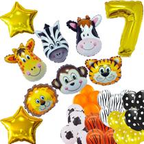 Balão Safari Animal Metalizado Grande 55cm Estrela Dourada Metalizada 45cm Numero Metalizado 40cm Balão Látex 9” Kit 39p Balão Safari Animal Metalizado Grande 55cm Estrela Dourada Metalizada 45cm Numero Metalizado 40cm Balão Látex 9” Kit 39p