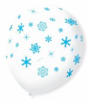 Balão São Roque N9 C/25un Decorado Flocos de Neve Transparente Com Azul Cobalto